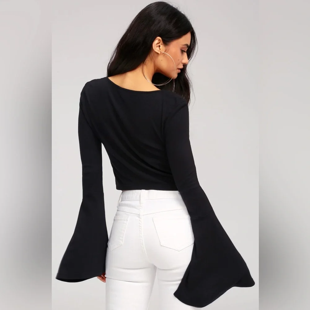 Jack by BB Dakota Leia Black Flounce Sleeve Crop Top - Picture 2 of 15
